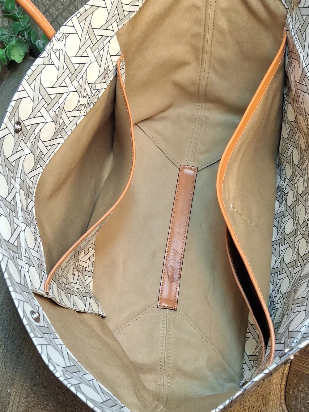 Tory Burch Canvas & Leather Basketweave Large Tote